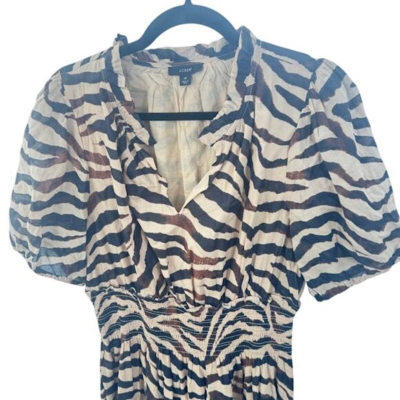 J.Crew Dress Smocked-waist Cotton Voile Zebra Stripe Midi Women's Size Medium‎ - Picture 5 of 7